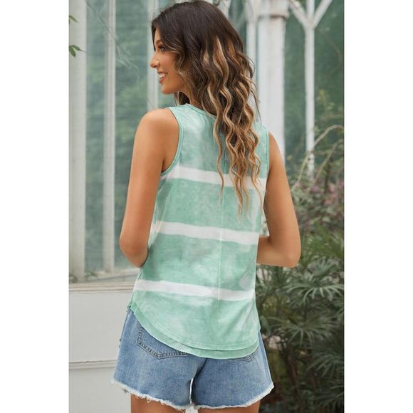 Azura Exchange  Green Tie Dyed Buttoned Round Neck Tank Top - Picture 7 of 7